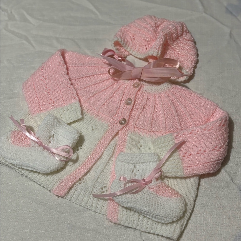 Vintage Pink and White Baby Knit Set